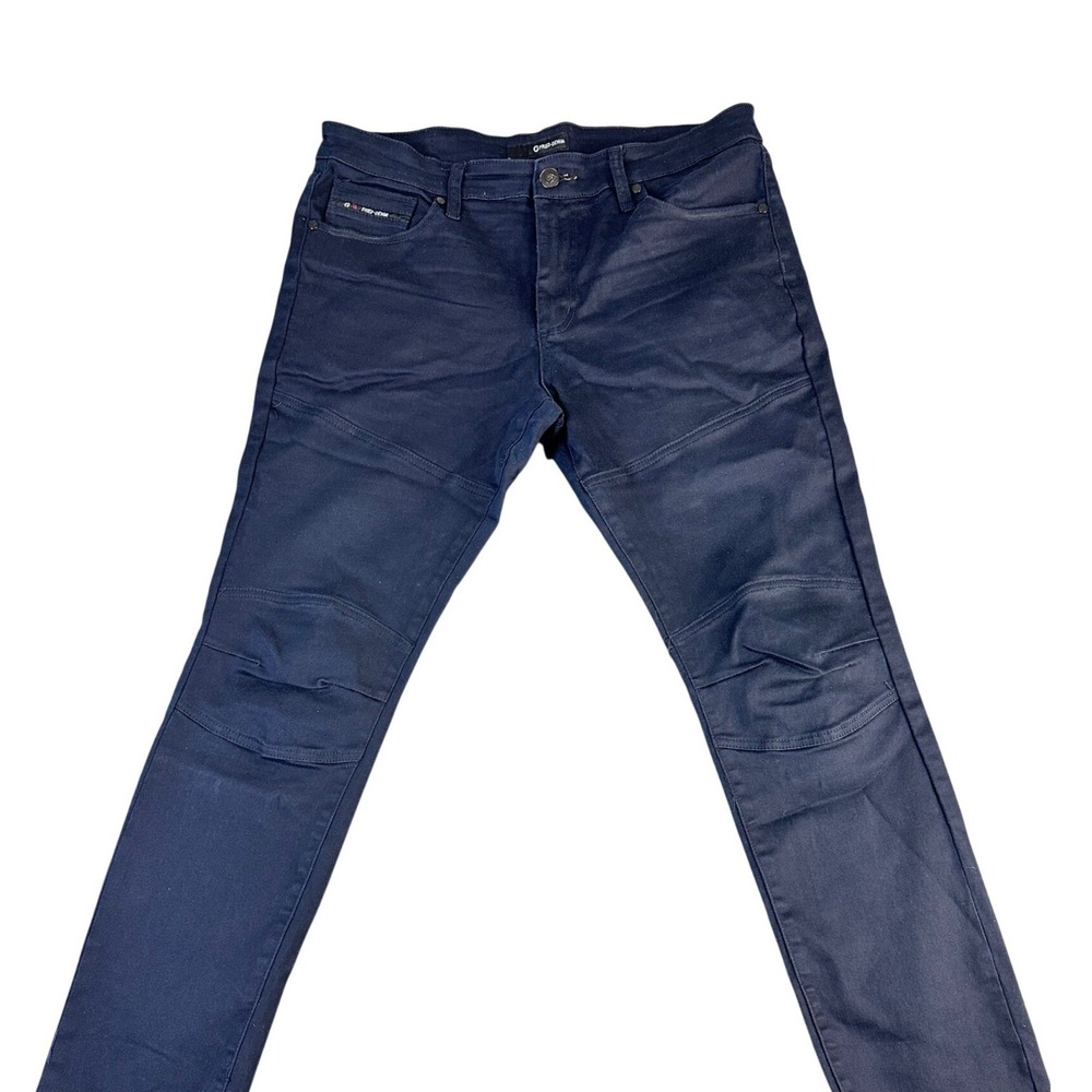 Fried Denim Mens Moto Jeans Navy Blue Slim Fit Articulated Knee 36x32